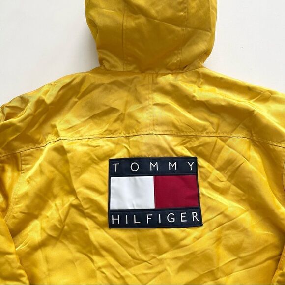 Vtg Tommy Hilfiger Big Flag Logo Gold Hooded Parka Jacket Metallic Mens Size L - Picture 14 of 15
